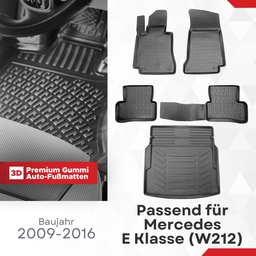 3D Auto Gummimatten & Kofferraumwanne Set für Mercedes E Klasse W212 Umklappbare Rücksitze Baujahr 2010-2016 thumbnail