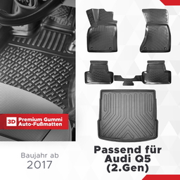 3D Auto Gummimatten & Kofferraumwanne Set für Audi Q5 (2.Gen) ab 2017 ( **Nicht geeignet für Q5 Sportback (seit 2021)** ) thumbnail
