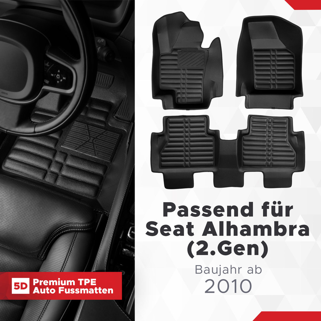 5D Premium Auto Fussmatten TPE Set passend für Seat Alhambra (2.Gen) für 5 Sitze Baujahr ab 2010 1