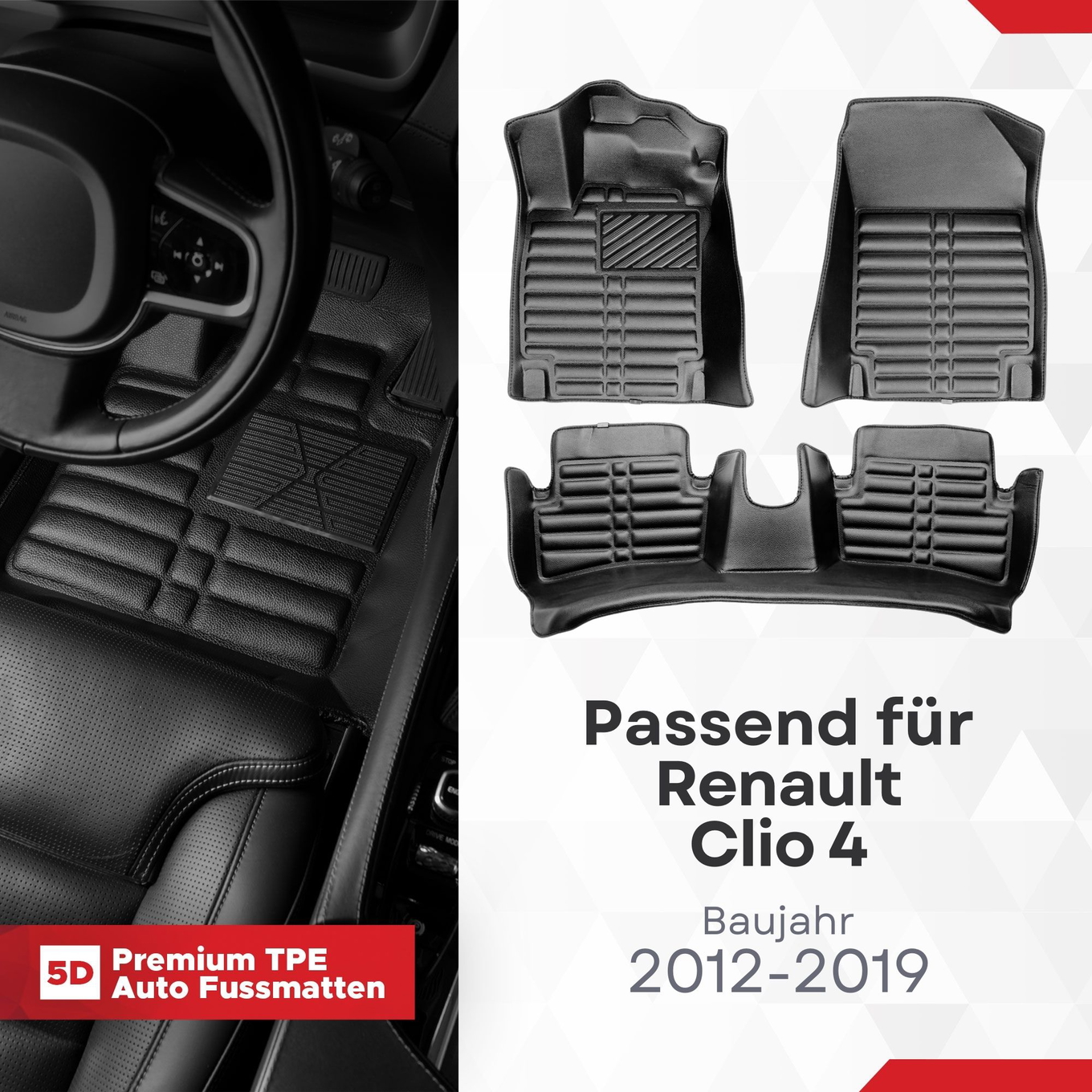 5D Premium Auto Fussmatten TPE Set passend für Renault Clio 4 Baujahr 2012-2019
