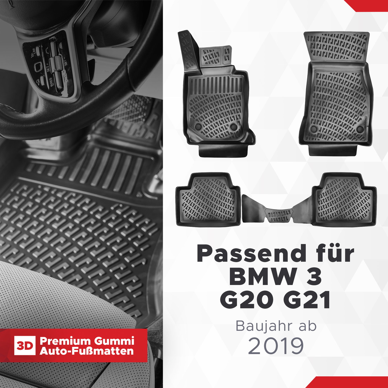 3D Auto Fußmatten Set für BMW 3 G20 G21 Baujahr ab 2019 1