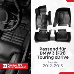 5D Premium Auto Fussmatten TPE Set passend für BMW 3 (F31) Touring xDrive Baujahr 2012-2015 thumbnail