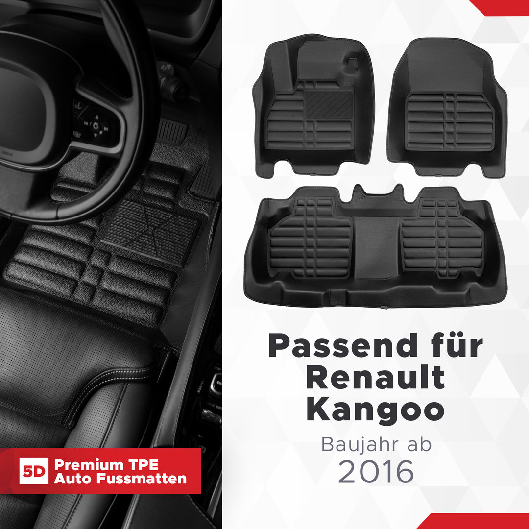 5D Premium Auto Fussmatten TPE Set passend für Renault Kangoo Baujahr ab 2013
