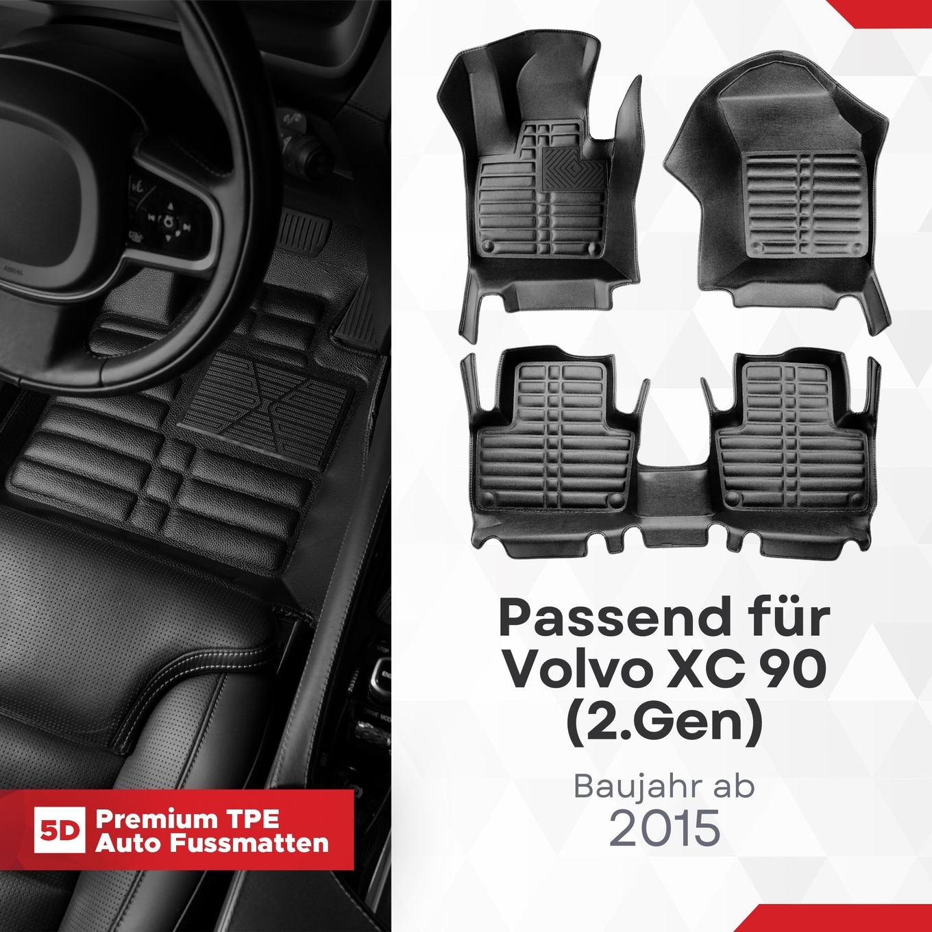 5D Premium Auto Fussmatten TPE Set passend für Volvo XC 90 (2.Gen) Hybrid Baujahr ab 2015 1