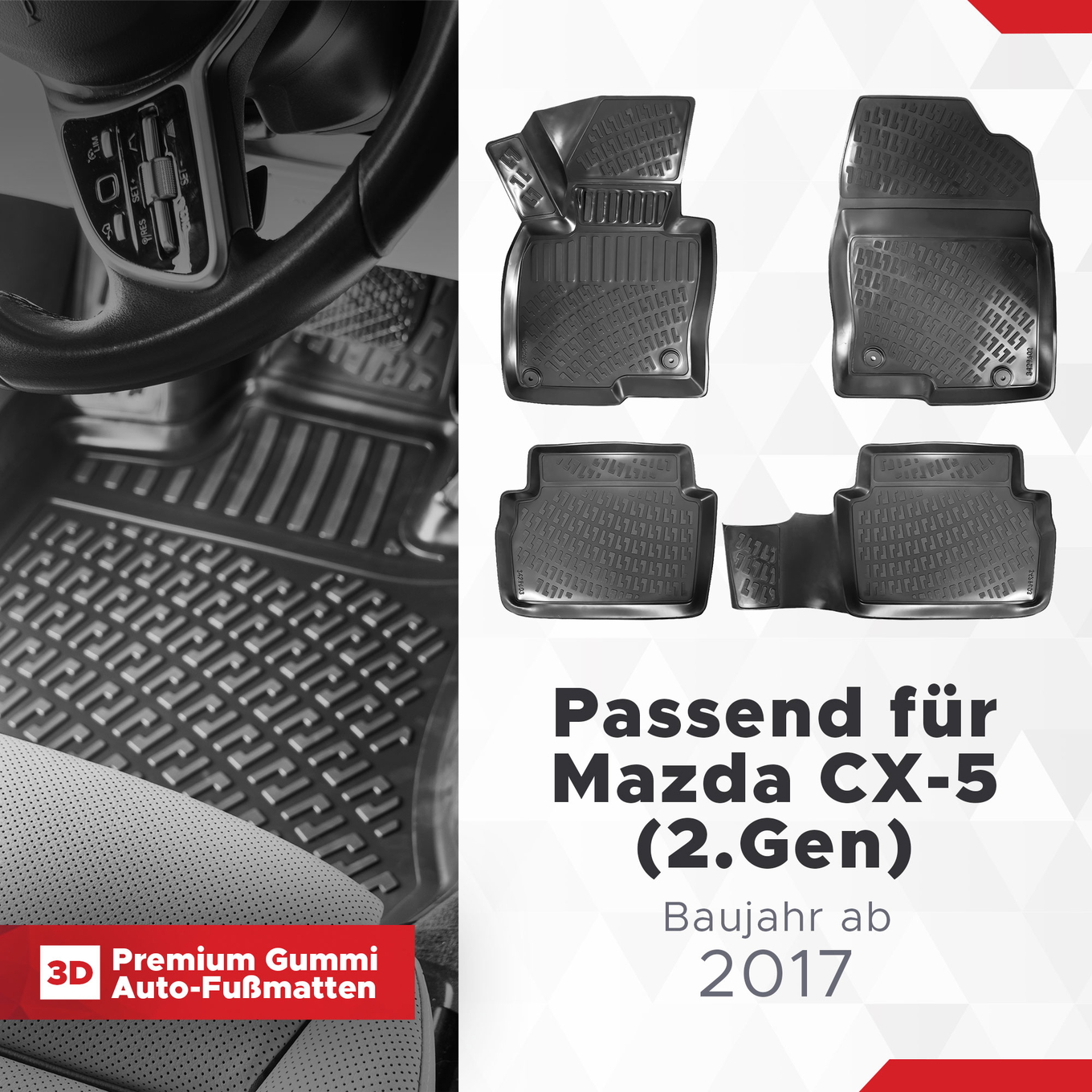 3D Auto Fussmatten Set passend für Mazda CX-5 (2.Gen) Baujahr ab 2017