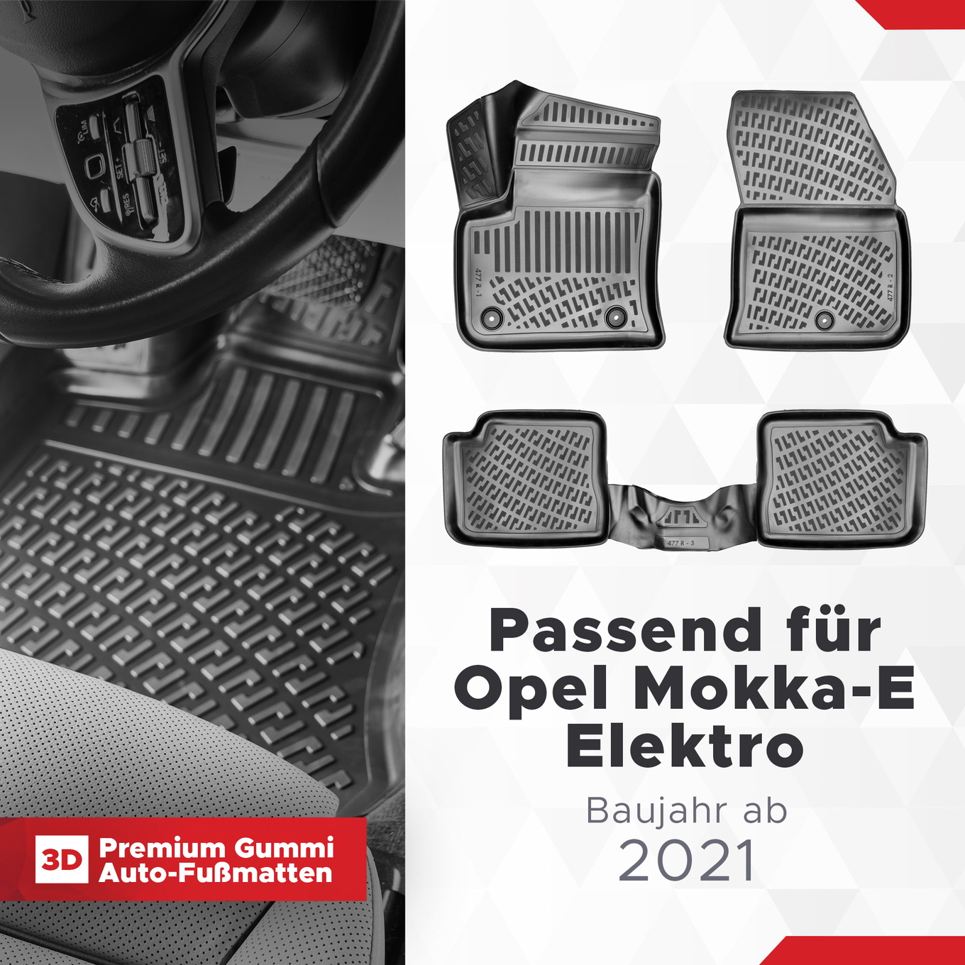 3D Auto Fussmatten Set passend für Opel Mokka-E Elektro Baujahr ab 2021 ( Passt Nicht in Verbrenner ) 1