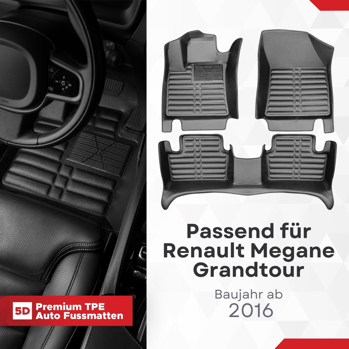 5D Premium Auto Fußmatten TPE Set Passend für Renault Megane Grandtour Baujahr ab 2016