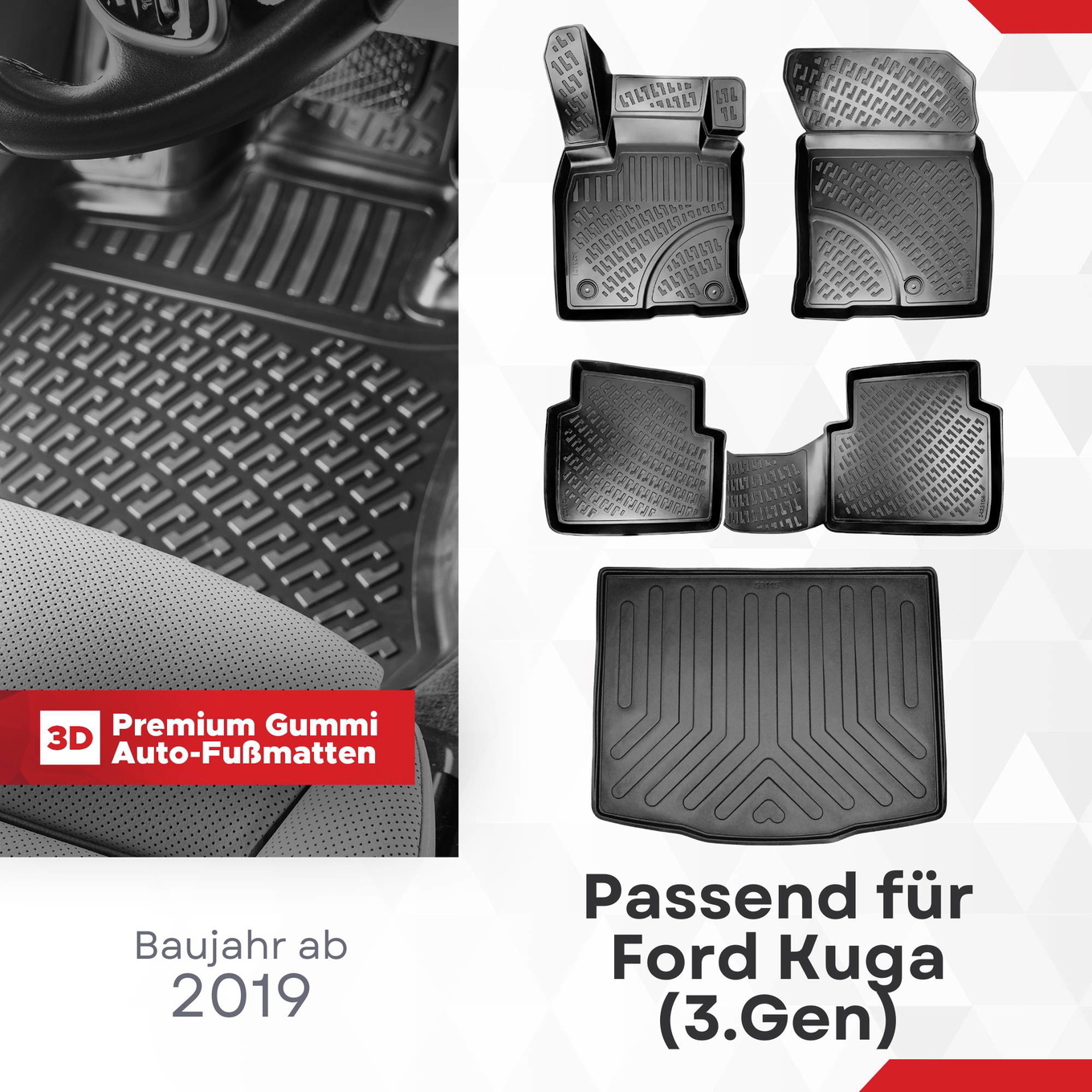 3D Auto Gummimatten & Kofferraumwanne Set für Ford Kuga (3.Gen) Baujahr ab 2020