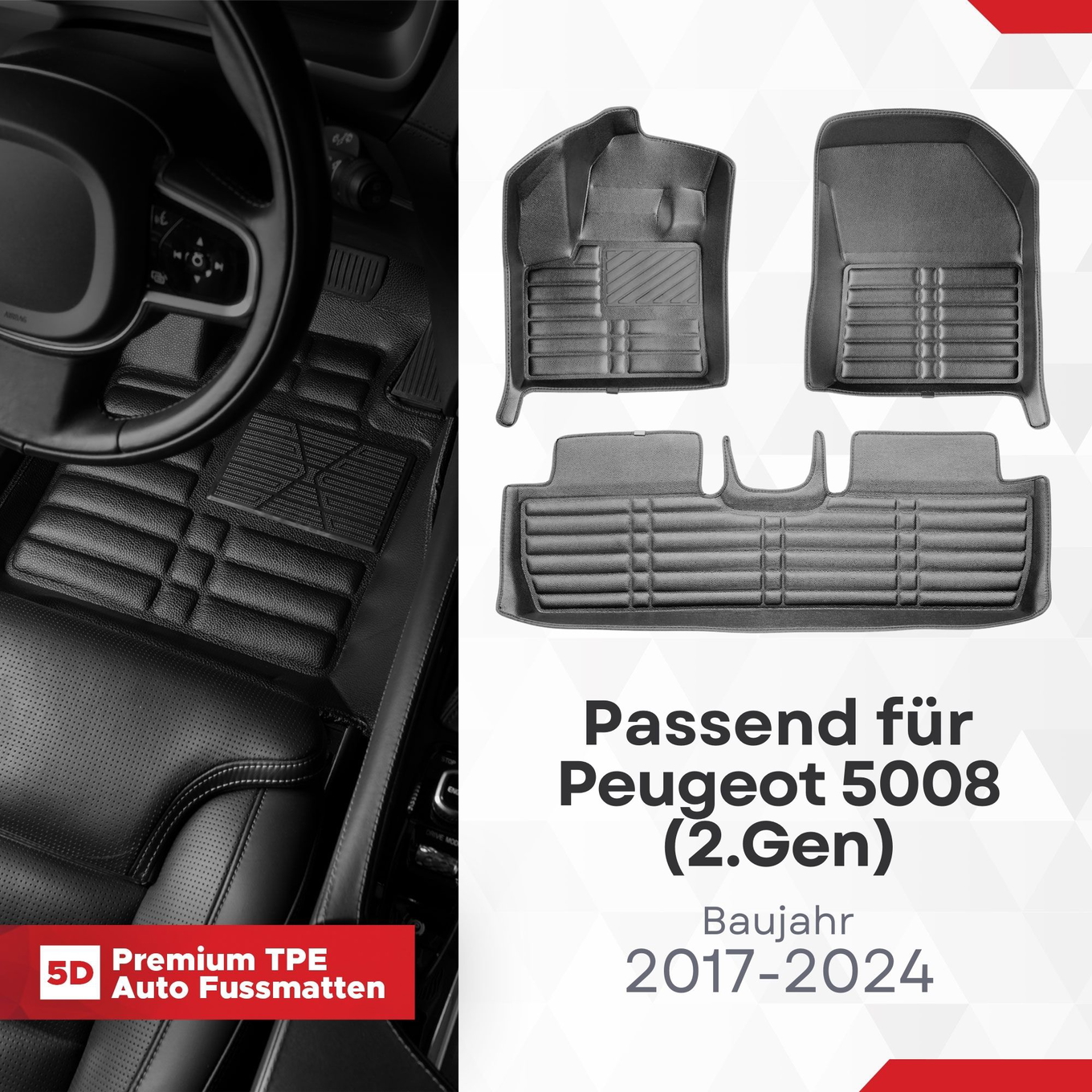 5D Premium Auto Fussmatten TPE Set passend für Peugeot 5008 (2.Gen) Baujahr 2017-2024 1