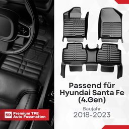 5D Premium Auto Fussmatten TPE Set passend für Hyundai Santa Fe (4.Gen) Baujahr 2018-2023 thumbnail