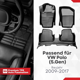 5D Premium Auto Fussmatten TPE Set passend für VW Polo (5.Gen) Baujahr 2009-2017 thumbnail