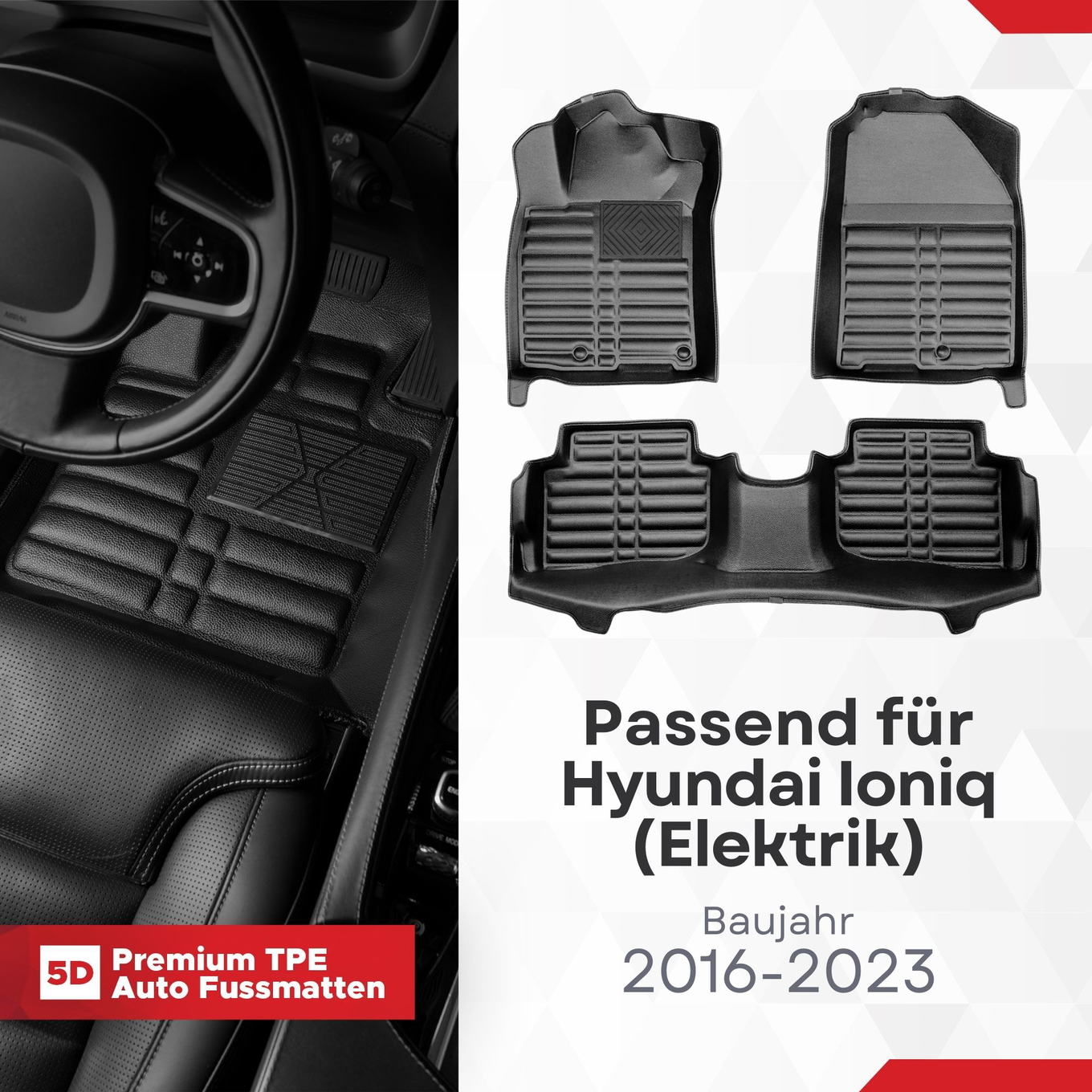 5D Premium Auto Fussmatten TPE Set passend für Hyundai Ioniq (Elektrik) Baujahr 2016-2023 1