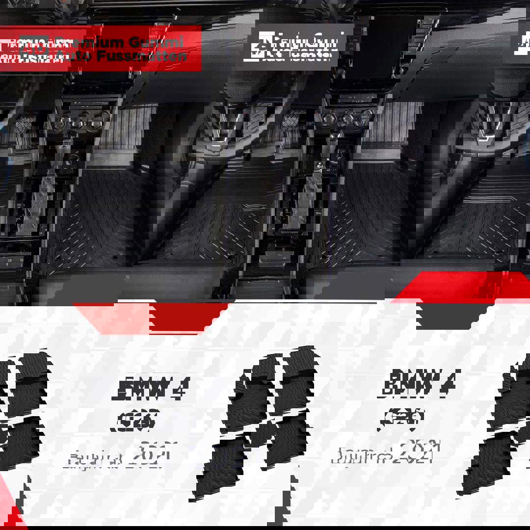 3D Premium Gummi Auto Fussmatten Set Passend für BMW 4 (G26) Baujahr ab 2021 1