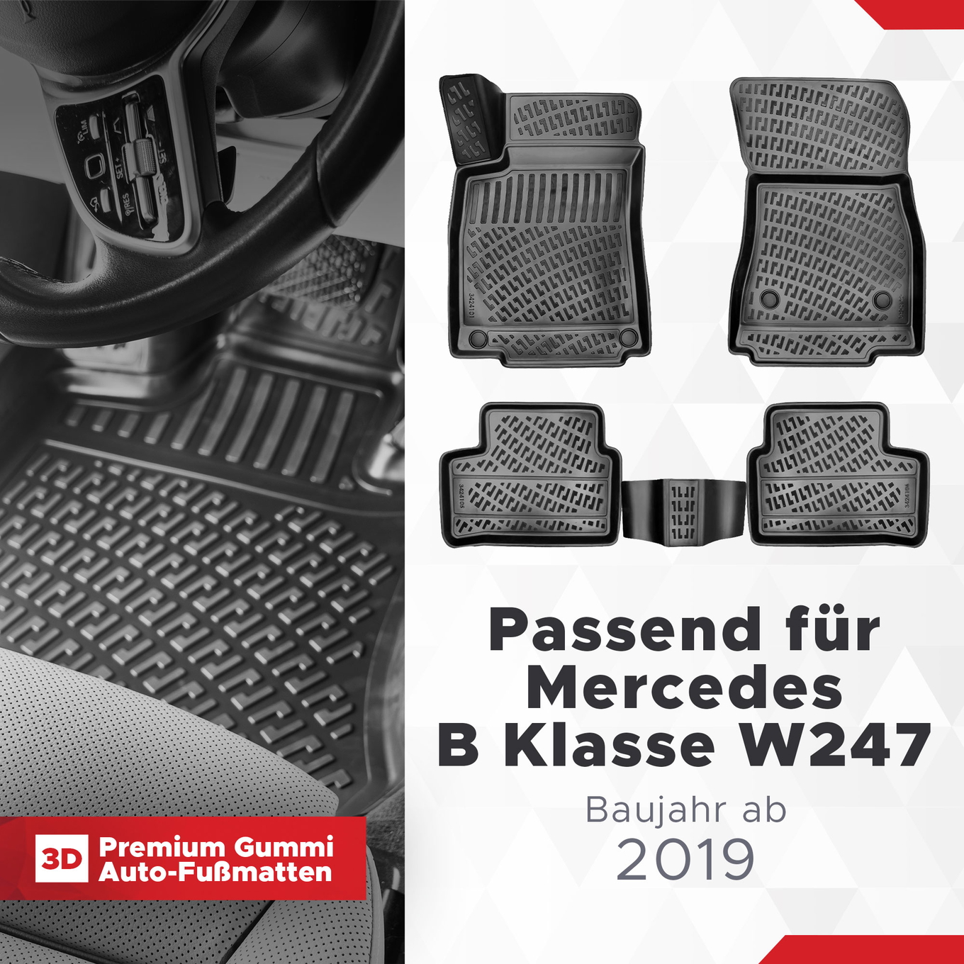 3D Auto Fussmatten Set passend für Mercedes B Klasse W247 Baujahr ab 2019 1
