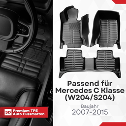 5D Premium Auto Fussmatten TPE Set passend für Mercedes C Klasse (W204/S204) Baujahr 2007-2015 thumbnail