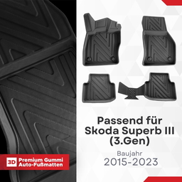 3D Fußmatten passend für Skoda Superb III (3.Gen) | 2015-2023 | Carbonfaser-Optik thumbnail