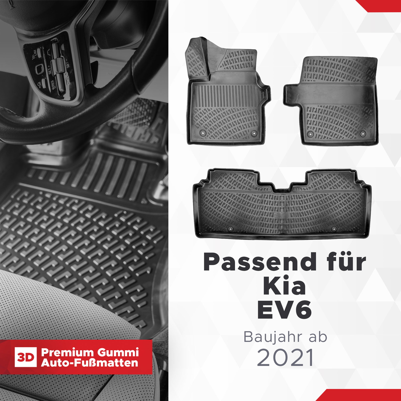 3D Auto Fussmatten Set passend für Kia EV6 Baujahr ab 2021 1