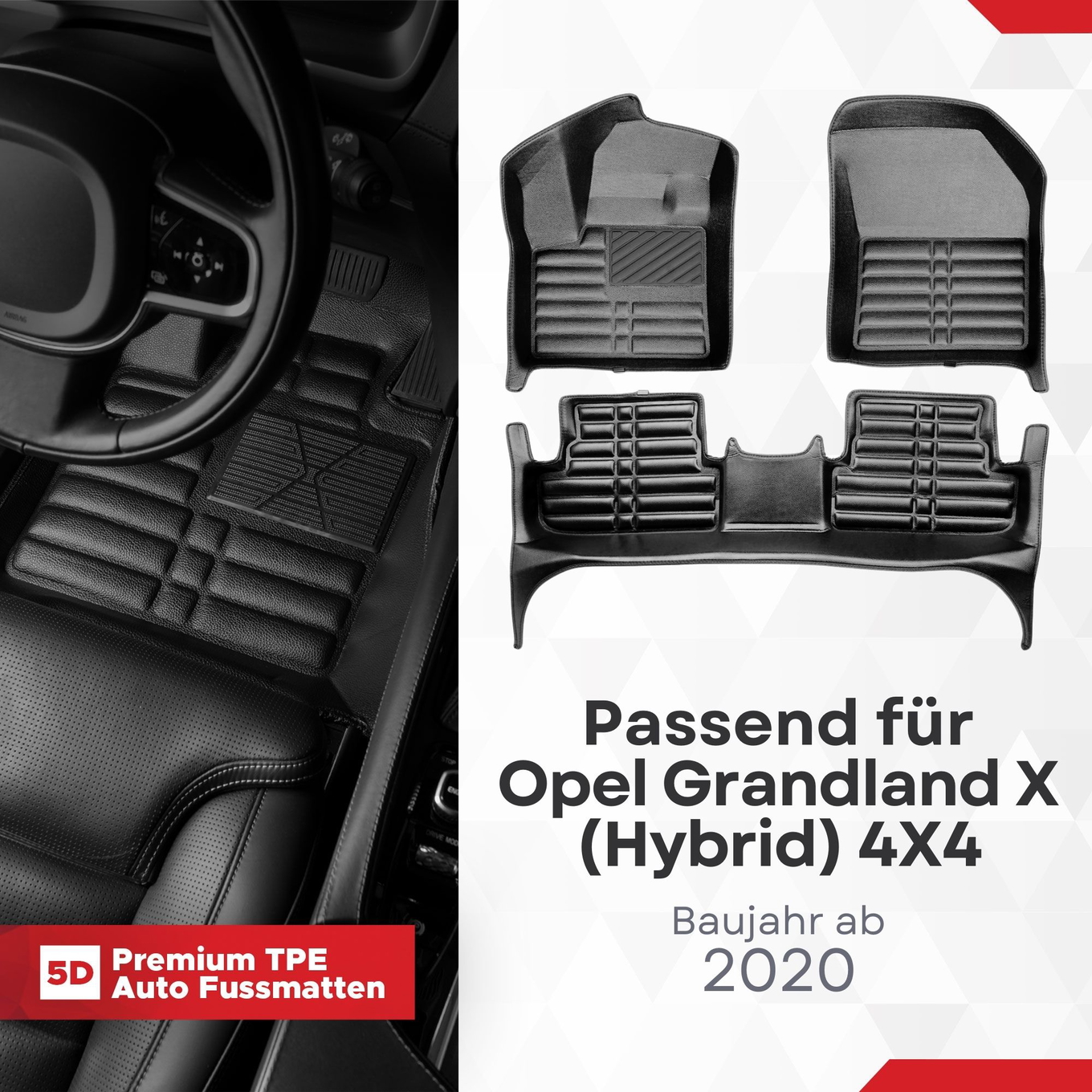 5D Premium Auto Fussmatten TPE Set passend für Opel Grandland X (Hybrid) 4X4 Baujahr ab 2020 1