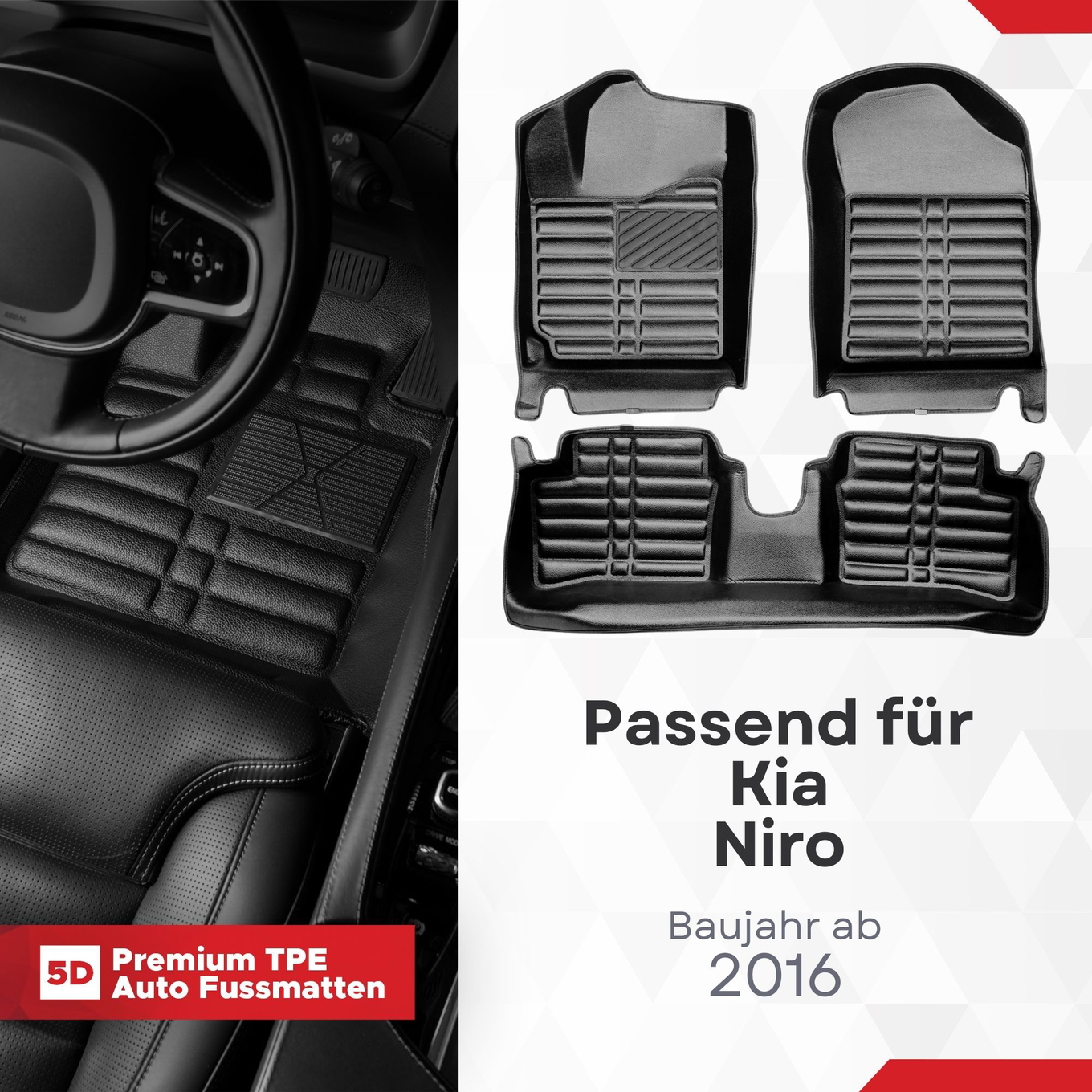 5D Premium Auto Fussmatten TPE Set passend für Kia Niro Baujahr ab 2016