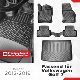 3D Auto Gummimatten & Kofferraumwanne Set für VW Golf 7 Baujahr 2012-2019 thumbnail
