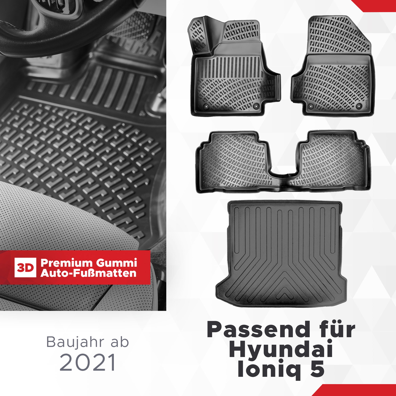 3D Auto Gummimatten & Kofferraumwanne Set für Hyundai IONIQ 5 Baujahr ab 2021 1