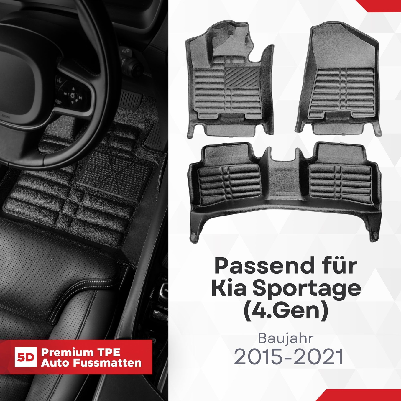 5D Premium Auto Fussmatten TPE Set passend für Kia Sportage (4.Gen) Baujahr 2015-2021
