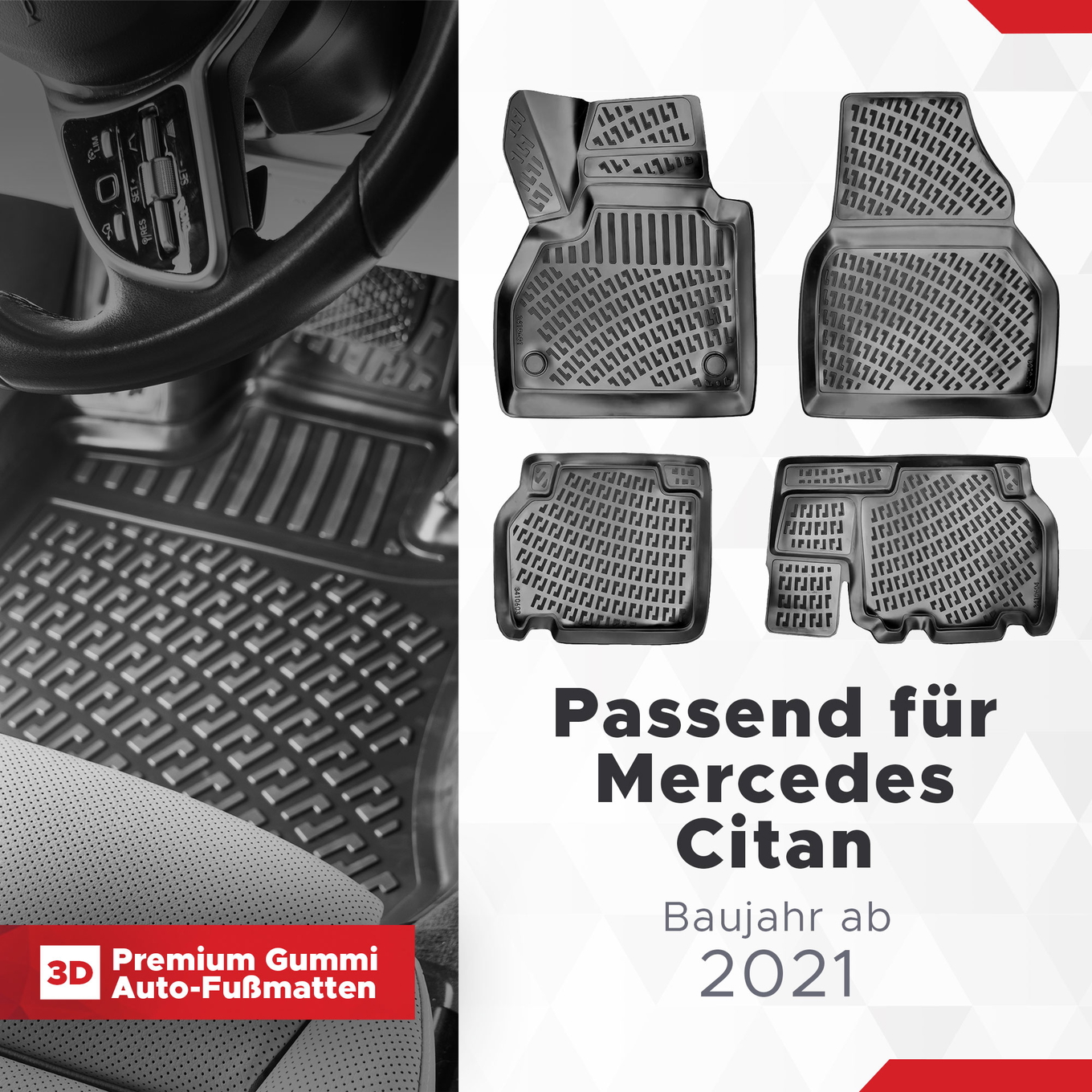 3D Auto Fussmatten Set passend für Mercedes Citan Baujahr ab 2021 1