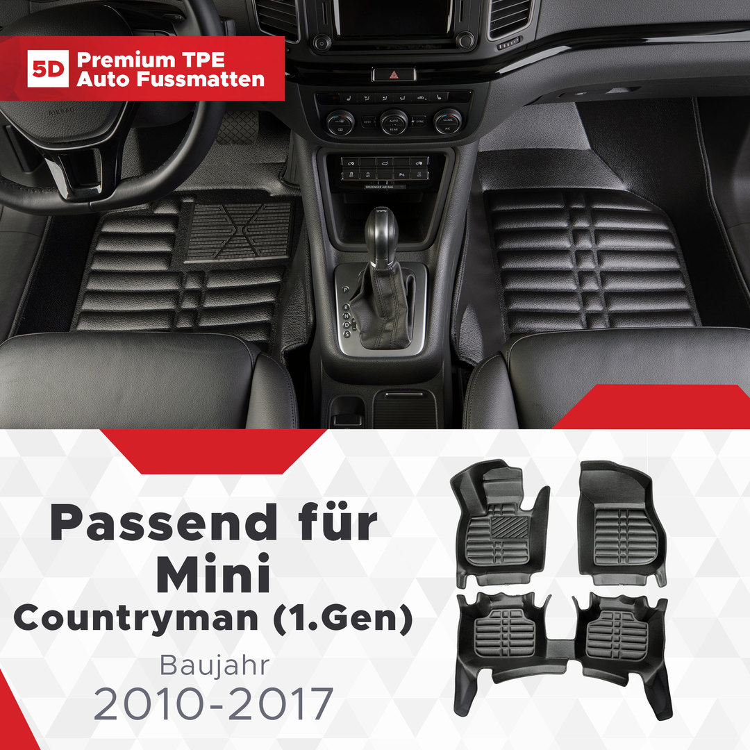 5D Premium Auto Fussmatten TPE Set passend für Mini Countryman (1.Gen) Baujahr 2010-2017 1