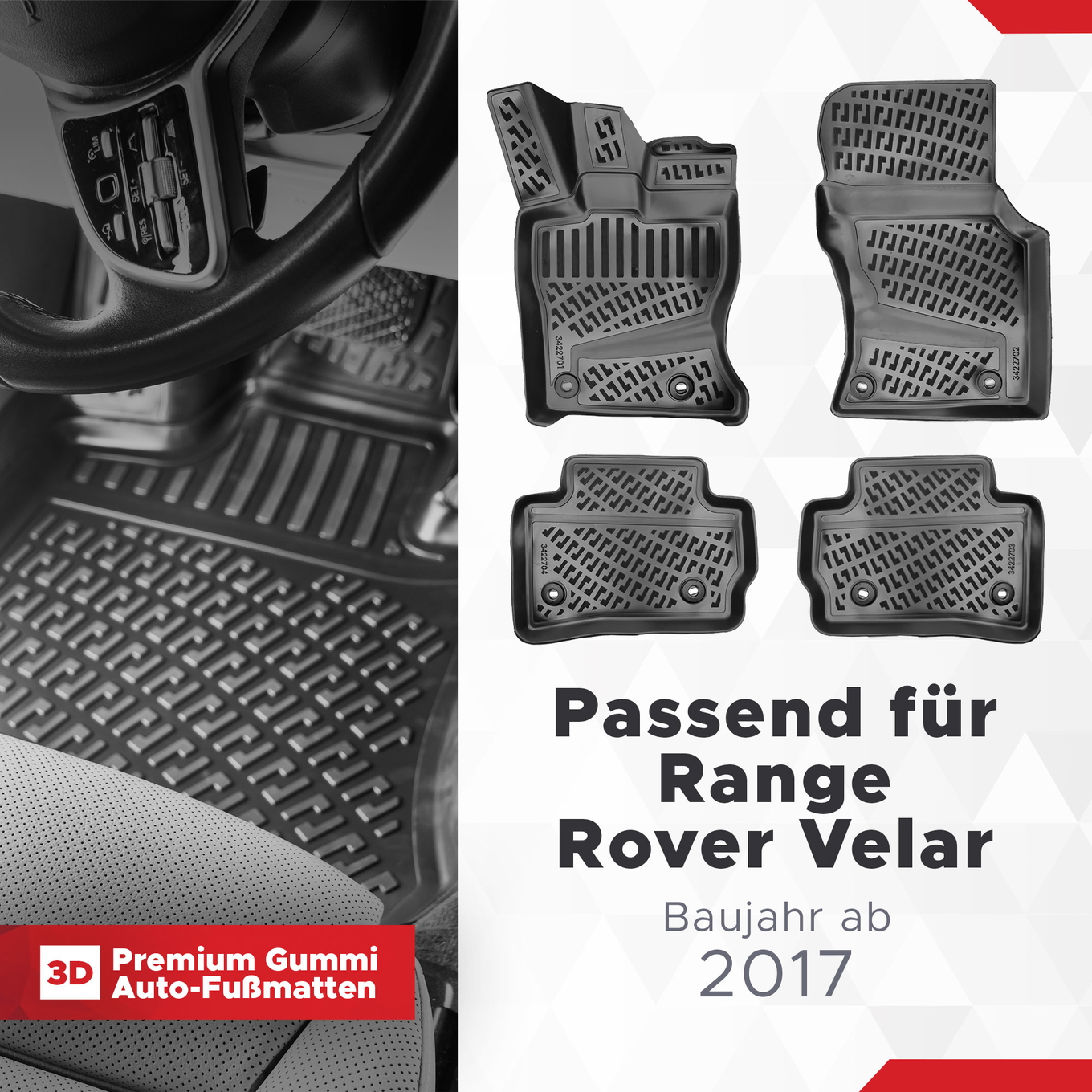 3D Fussmatten passend für Range Rover Velar Baujahr ab 2017