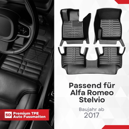 5D Premium Auto Fussmatten TPE Set passend für Alfa Romeo Stelvio Baujahr ab 2017 thumbnail