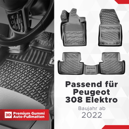 3D Auto Fussmatten Set passend für Peugeot 308 Elektro Baujahr ab 2022 thumbnail