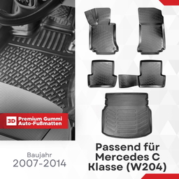 3D Auto Gummimatten & Kofferraumwanne Set für Mercedes C Klasse W204 (Umklappbare Rücksitze) Baujahr 2007-2014 thumbnail
