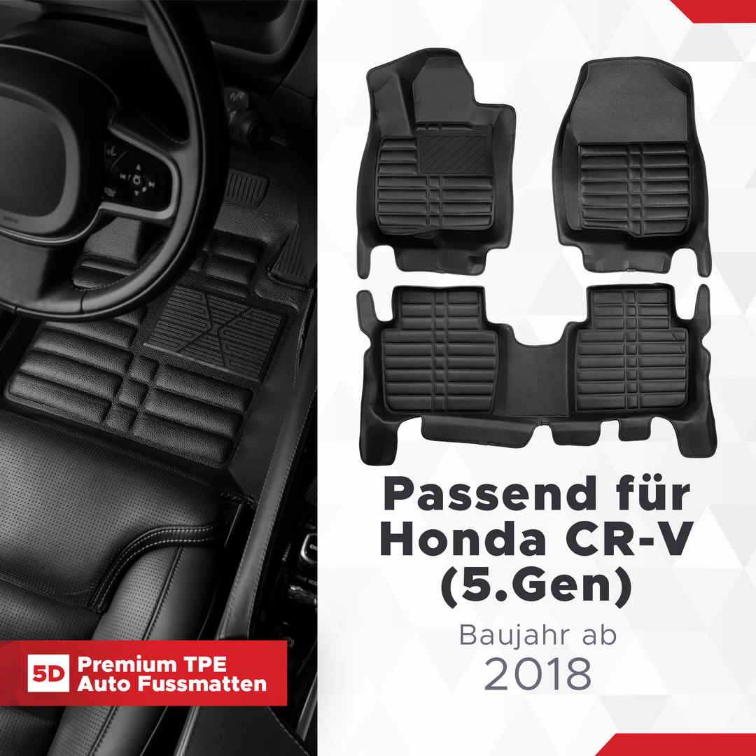 5D Premium Auto Fussmatten TPE Set passend für Honda CR-V (5.Gen) Baujahr 2018-2022 1