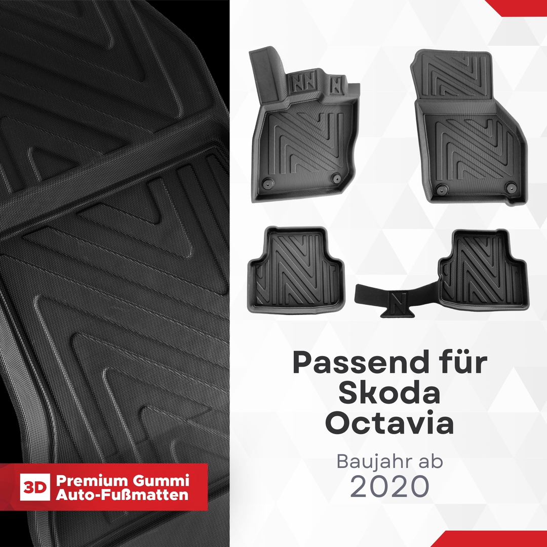 3D Fußmatten passend für Skoda Octavia | 2020-2026 | Carbonfaser-Optik 1