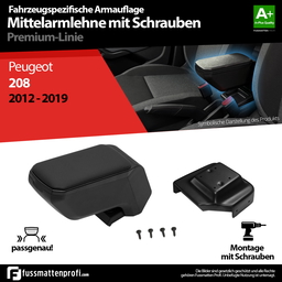 Mittelarmlehne Armauflage mit Schrauben Schwarz Passend für Peugeot 208 2012-2019 thumbnail