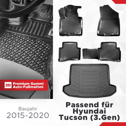 3D Auto Gummimatten & Kofferraumwanne Set für Hyundai TUCSON (3.Gen) Baujahr 2015-2020 thumbnail