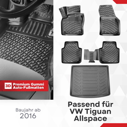 3D Auto Gummimatten & Kofferraumwanne Set für VW Tiguan ALLSPACE Baujahr ab 2016 thumbnail