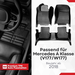 5D Premium Auto Fussmatten TPE Set passend für Mercedes A Klasse (V177/W177) Baujahr ab 2018 thumbnail
