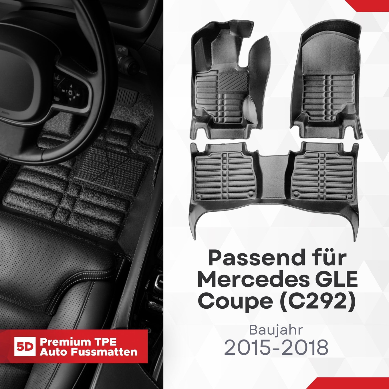 5D Premium Auto Fussmatten TPE Set passend für Mercedes GLE Coupe (C292) Baujahr 2015-2018 1
