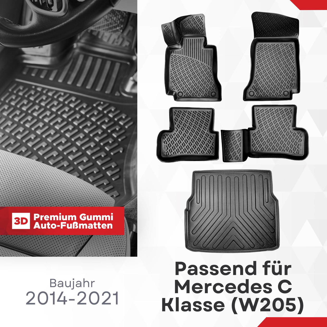 3D Auto Gummimatten & Kofferraumwanne Set für Mercedes C Klasse T205 Kombi Estate Baujahr 2014-2021 1