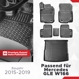 3D Auto Gummimatten & Kofferraumwanne Set für Mercedes GLE W166 Baujahr 2015-2019 thumbnail