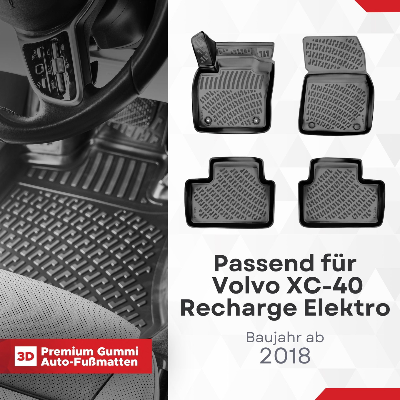 3D Auto Fussmatten Set passend für Volvo XC-40 Recharge Elektro Baujahr ab 2018 1