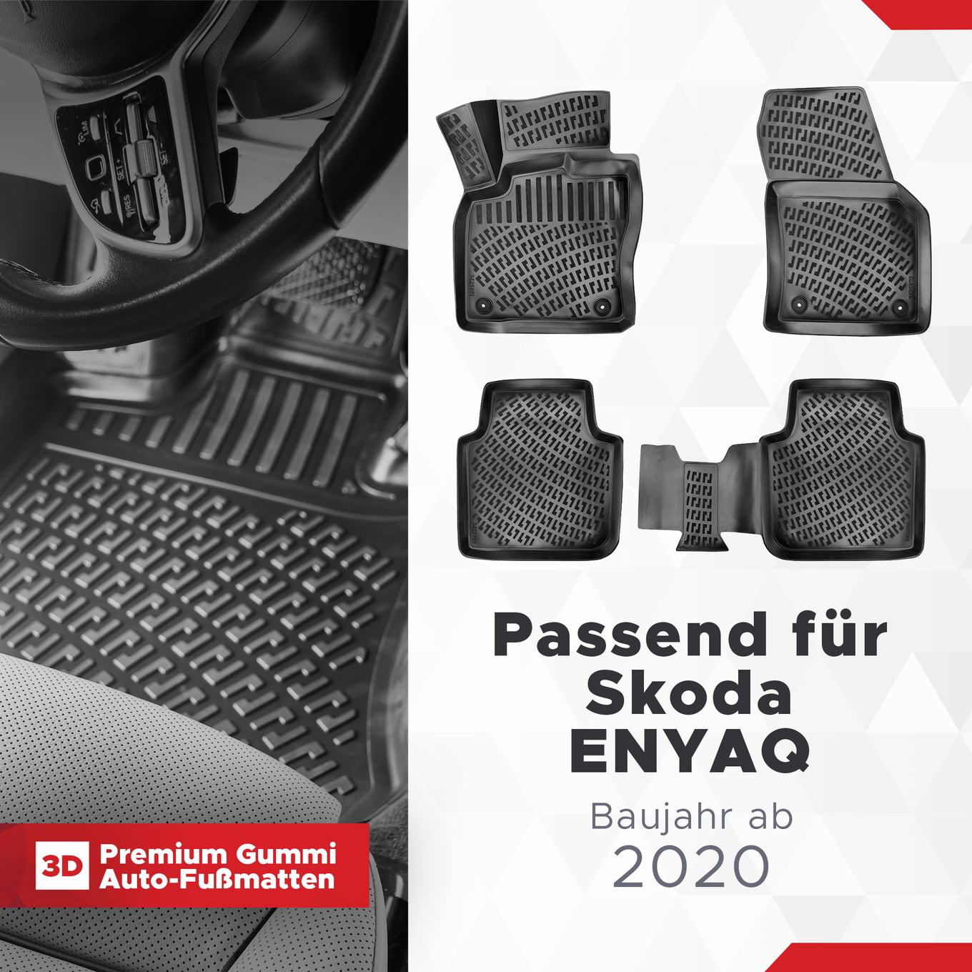 3D Auto Fussmatten Set passend für Skoda ENYAQ Baujahr ab 2020 1