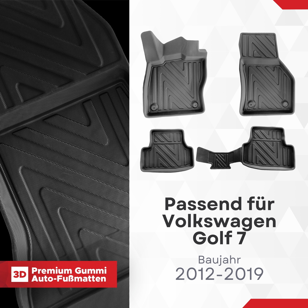 3D Fußmatten für VW Golf 7 2012-2019 | Carbonfaser-Optik Gummimatte 1