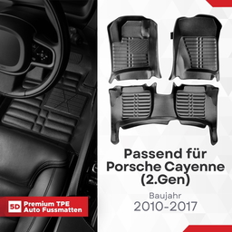 5D Premium Auto Fussmatten TPE Set passend für Porsche Cayenne (2.Gen) Baujahr 2010-2017 thumbnail
