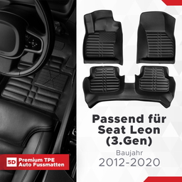 5D Premium Auto Fussmatten TPE Set passend für Seat Leon (3.Gen) Baujahr 2012-2020 thumbnail