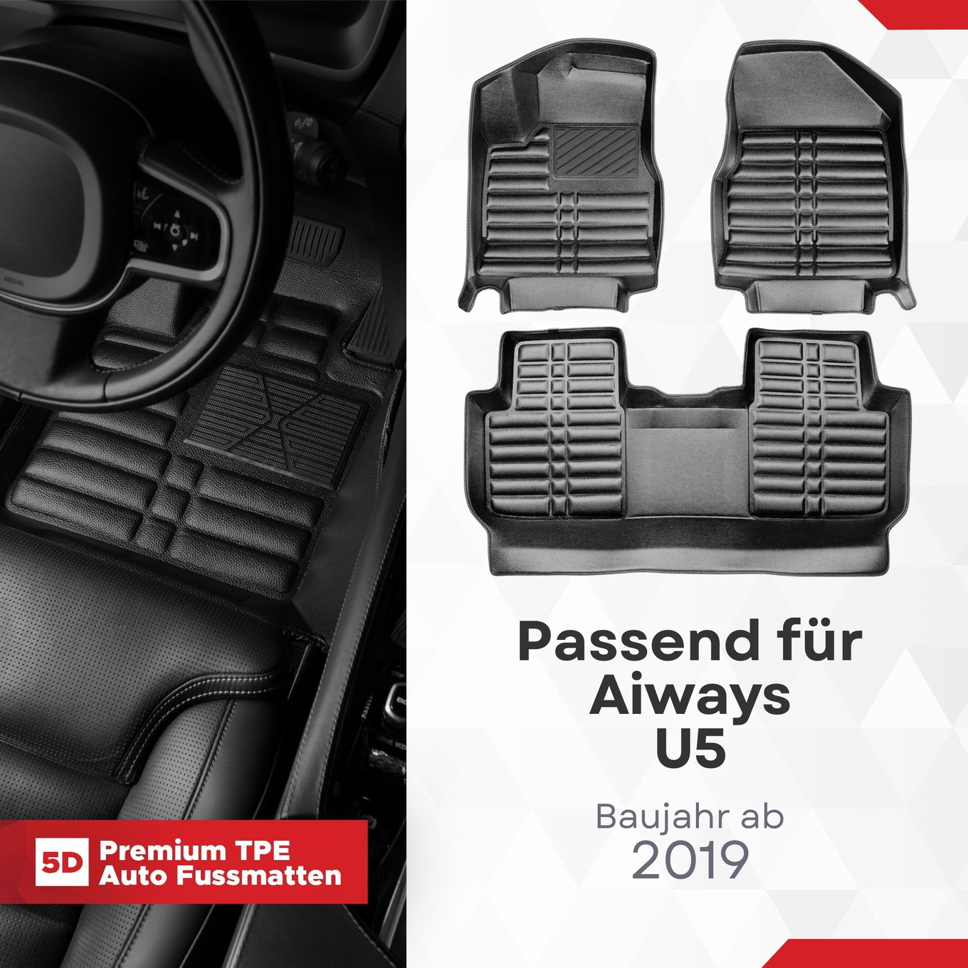 5D Premium Auto Fussmatten TPE Set passend für Aiways U5 Baujahr ab 2019 1