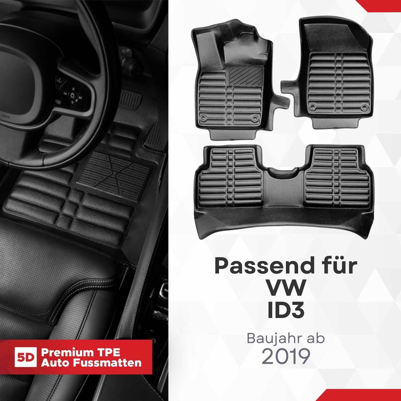 5D Premium Auto Fussmatten TPE Set passend für VW ID3 Baujahr ab 2019 1