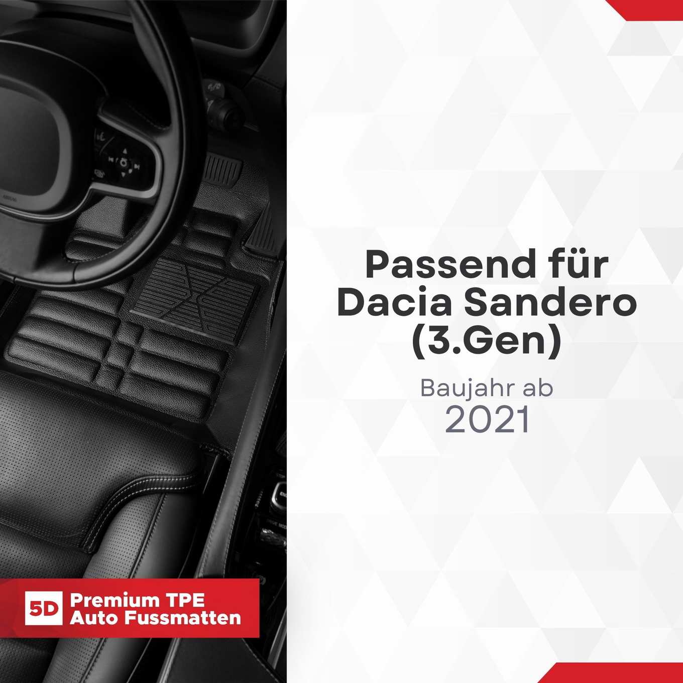 5D Premium Auto Fussmatten TPE Set passend für Dacia Sandero (3.Gen) Baujahr ab 2021 1