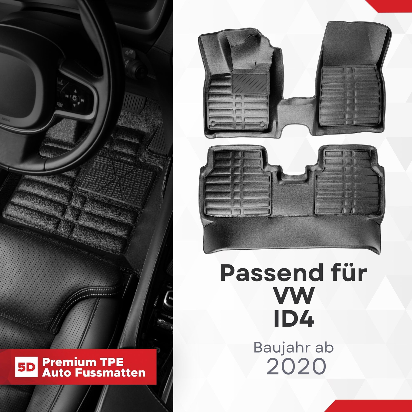 5D Premium Auto Fussmatten TPE Set passend für VW ID4 Baujahr ab 2020 1